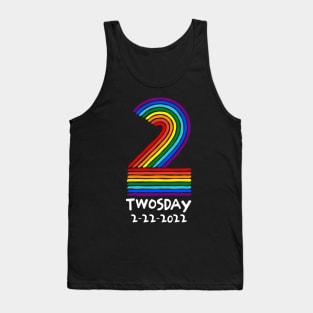 Twosday 2-22-2022 Tuesday Teacher Student Rainbow Two Funny Tank Top